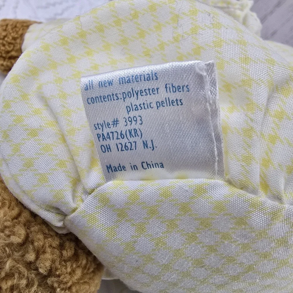 Carters Gingham Plaid Teddy Bear‎ Baby Rattle Plush Round Bear Plush Yellow